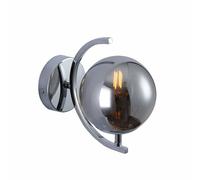 TEKLED Smoky Globe Glass Chrome Crescent Metal Wall Light | E27 Bulb Base | Modern Design Bedside Light | for Bedroom Lobbies Reception Living Dining Room Corridor Cafe Restaurant (Bulb not Included)