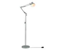TEKLED Swing Arm Floor Lamp, Silver, Modern Architect Standing Light with Rotatable Head, E27 Edison Screw Base, 186cm Tall, Stylish Design for Living Room, Office and Studio (Bulb Not Included)