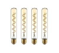 TEKLED T30 LED Dimmable Filament Bulb E27 4W 185mm Tubular Clear Warm White 2700K Pack of 4 Industrial Long Tube Light for Chandeliers