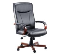Teknik Office Kingston Executive Black Leather Faced Chair, Mahogany