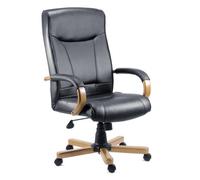 Teknik Kingston Executive Chair In Black Bonded Leather, With Light Wood Finish And Seat Height Adjustment And Tilt