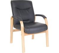 Teknik Kingston Visitor Chair In Black Bonded Leather And Oak Coloured Legs