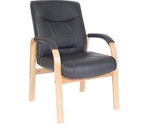 Teknik Kingston Visitor Chair In Black Bonded Leather And Oak Coloured Legs