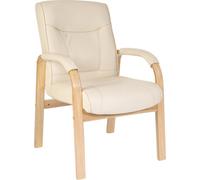 Teknik Knightsbridge Visitor Chair In Cream Bonded Leather And Oak Coloured Legs