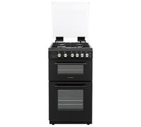 Teknix TKGD50B 50cm Gas Cooker with Lid - Freestanding Double Oven & Grill, 4 Burner Hob, LPG Convertible, Easy Clean Enamel, Black