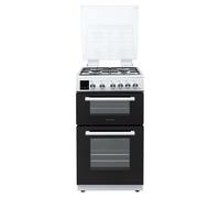 Teknix TKGD50W 50cm Gas Cooker with Lid - Freestanding Double Oven & Grill, 4 Burner Hob, LPG Convertible, Easy Clean Enamel, White