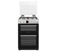 Teknix TKGD60X 60cm Gas Cooker with Lid - Freestanding Double Oven & Grill, 4 Burner Hob, LPG Convertible, Cast-Iron Pan Supports, Easy Clean, Inox