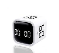 Teknoluzor Digital Cube Pomodoro Timer Desk Rechargeable Productivity Timer 5/10/30/60min & Custom Countdown, Vibration & Adjustable Sound Alarm,for Task Work Kitchen ADHD Kids Studying (White)