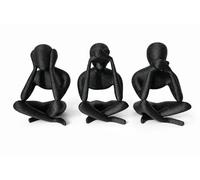 TEKNOSPACEWORLD See No Evil Hear NoEvil Speak NoEvil Figurines Set of 3 - Modern Abstract Sculpture Decor, 3D Printed Minimalist Home Ornaments, NoBody Collection (Black)