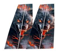 Teksome Car Pillar Sticker - Black Wolf in Flames, PVC, Bold, Dynamic, Animal, Wolf, Car Pillar Stickers