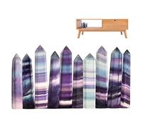 Teksome Healing Crystal Tower | Natural Flourite Crystals With Hexagonal Point | Fluorite Crystal, Fluorite Point Natural Crystal Obelisk, Pointed & Faceted Prism Bar For Reiki Meditation Decor