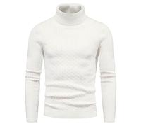 Teksome Slim Fit Mock Turtle Neck Men,Soft Men's Fine Knit Knitted Pullover - Long Sleeve Men Slim Fit T-Shirt Turtleneck Pullover for Men White