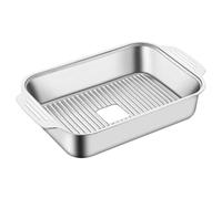 Teksome Stainless Steel Rectangular Grill Pan | Flat Top Griddle for Fish, Seafood & Vegetables