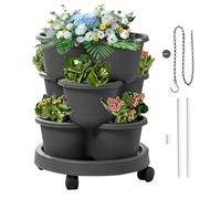 Teksome Vertical Planter Tower - Stackable Planter,3-Tier Tower with Removable Wheels Tools for Flowers Vegetables Strawberries Indoor Kitchen Garden Patio Balcony