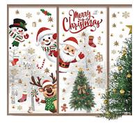 Teksome Window Stickers Christmas - Self-Adhesive Reindeer Snowman Santa Claus Tree Snowflake Stickers | 6 Sheet Christmas Self-Adhesive Reusable Window Clings for Party Home Indoor Glass Door School