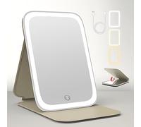 tekstap Portable Travel Light Up Mirror with Leather Cover, 3 Color Mode Dimmable Vanity Mirror, USB-C Rechargeable for Travel/Dressing Table/Gifts