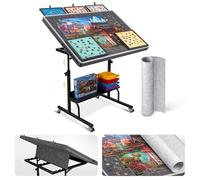 Tektalk 1500 Piece Felt Jigsaw Puzzle Table with Height & Angle Adjustment, Puzzle Board with Felt Cover & 5 Sorting Trays/Drawers, Easel with Legs, Enclosed with 4 Roller Wheels - Gray