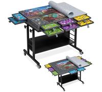 Tektalk 2000 Piece Foldable Felt Jigsaw Puzzle Board with Height Adjustment, Puzzle Table with 2 Felt Cover & 8 Sorting Trays/Drawers, Easel with Legs, Enclosed with 4 Roller Wheels - Dark Gray
