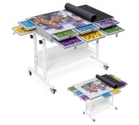 Tektalk 2000 Piece Foldable Felt Jigsaw Puzzle Board with Height Adjustment, Puzzle Table with 2 Felt Cover & 8 Sorting Trays/Drawers, Easel with Legs, Enclosed with 4 Roller Wheels - Light Gray