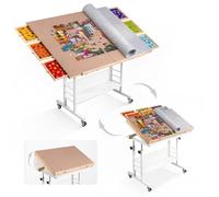 Tektalk 2000 Piece Foldable Jigsaw Puzzle Table with Angle & Height Adjustment, Jigsaw Board with 2 Felt Cover & 6 Sorting Drawers, Puzzle Easel with Legs, Enclosed with 4 Roller Wheels - White