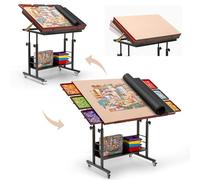 Tektalk 2000 Piece Foldable Jigsaw Puzzle Table with Angle & Height Adjustment, Jigsaw Board with 2 Felt Cover & 6 Sorting Drawers, Puzzle Easel with Legs, Enclosed with 4 Roller Wheels - Black