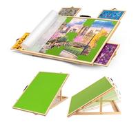 Tektalk Convertible Jigsaw Puzzle Board, Two-Way Use Adjustable Puzzle Table with Cover & 4 Colored Sorting Drawers, Tilting Wooden Plateau, for Up to 1000 Pieces - Green