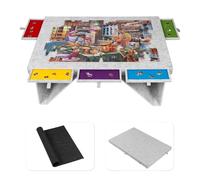 Tektalk Felt Jigsaw Puzzle Board with 5 Colored Drawers, Portable Puzzle Table for Adults, Super Lightweight Plateau with Cover，Storing for 1500, 1000, 500 Jigsaw Puzzle Pieces - Light Gray