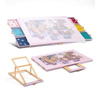 Tektalk Flannelette Covered Jigsaw Puzzle Table with Integrated Adjustable Stand & Cover, 3-Tilting-Angle Wooden Plateau Portable Puzzle Board with 6 Sorting Drawers, for Up to 1500 Pieces - Purple