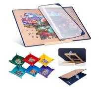 Tektalk Foldable Jigsaw Puzzle Board with 3 Angle Adjustable Bracket/Stand, Lightweight Portable Puzzle Mat with Dustproof Cover for Puzzle Storage Saver, Non-Slip Surface, Up to 1500 Pieces - Khaki