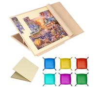 Tektalk Foldable Jigsaw Puzzle Board with 4 Angle Adjustable Bracket/Stand, Lightweight Portable Puzzle Mat Plateau with Wooden Easel, Foldaway Felt Puzzle Table, for Up to 1500 Pieces - Beige