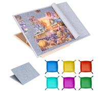 Tektalk Foldable Jigsaw Puzzle Board with 4 Angle Adjustable Bracket/Stand, Lightweight Portable Puzzle Mat Plateau with Wooden Easel, Foldaway Felt Puzzle Table, for Up to 1500 Pieces - Gray