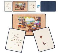 Tektalk Jigsaw Puzzle Board Portable Puzzle Mat with Puzzle Dustproof Cover for Puzzle Storage Puzzle Saver, Non-Slip Surface, Up to 1000 Pieces (Blue/Khaki (with two enclosed boards))