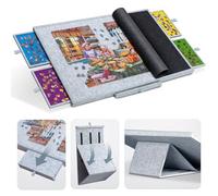 Tektalk Jigsaw Puzzle Table with Integrated Adjustable Stand/Bracket, 3-Tilting-Angle Super Lightweight Felt Puzzle Plateau Board with Cover & 4 Sorting Drawers, for Up to 1500 Pieces - Light Gray