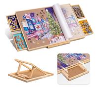 Tektalk Jigsaw Puzzle Table with Integrated Adjustable Stand/Bracket and Removable Cover, 3-Tilting-Angle Wooden Plateau Portable Puzzle Board with 4 Sorting Drawers, for Up to 1000 Pieces