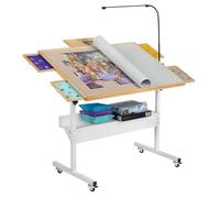 Tektalk Jigsaw Puzzle Table with LED Light, Jigsaw Puzzle Board with Angle & Height Adjustment, Wooden Plateau with with Cover, Enclosed with 4 Roller Wheels, for Up to 1500 Pieces