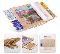 Tektalk Rotating Jigsaw Puzzle Table with Integrated Adjustable Stand/Bracket and Removable Cover, 3-Tilting-Angle Wooden Plateau Portable Puzzle Board with 4 Sorting Drawers, for Up to 1500 Pieces