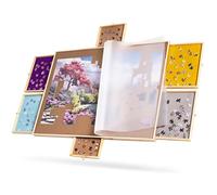 Tektalk Wooden Jigsaw Puzzle Table Plateau Portable Puzzle Board with 6 Colorful Sliding Drawers (1500PCS)