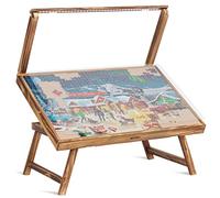Tektalk Wooden Jigsaw Puzzle Table with LED Light, Foldable, Adjustable Height, Storage, 30 x 20 inches, 1000 Pieces, Adult, Unisex, Khaki, Modern Style