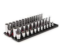 TEKTON 1/2 Inch Drive 12-Point Socket Set with Rails and Trays, 52-Piece (3/8-1 in., 10-24 mm) | SHD92214