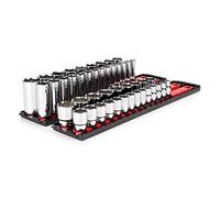 TEKTON 1/2 Inch Drive 6-Point Socket Set with Rails and Tray, 46-Piece (10-32 mm) | SHD92207