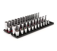 TEKTON 1/2 Inch Drive 6-Point Socket Set with Rails and Trays, 52-Piece (3/8-1 in., 10-24 mm) | SHD92213