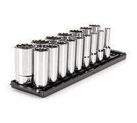 TEKTON 1/2 Inch Drive Deep 12-Point Socket Set with Rails and Tray, 16-Piece (3/8-1-5/16 in.) | SHD92119