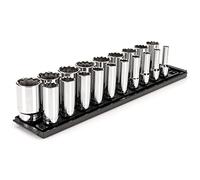 TEKTON 1/2 Inch Drive Deep 12-Point Socket Set with Rails and Tray, 19-Piece (3/8-1-1/2 in.) | SHD92127