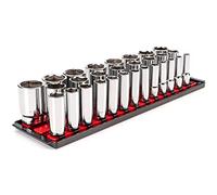 TEKTON 1/2 Inch Drive Deep 6-Point Socket Set with Rails and Tray, 29-Piece (10-38 mm) | SHD92125