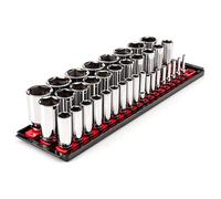 TEKTON 1/4, 3/8, 1/2 Inch Drive Deep 6-Point Socket Set with Rails, 37-Piece (4-38 mm) | SHD99207