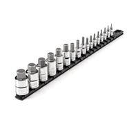TEKTON 1/4, 3/8, 1/2 Inch Drive Hex Bit Socket Set with Rail, 17-Piece (5/64-3/4 in.) | SHB99101