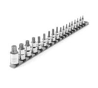 TEKTON 1/4, 3/8, 1/2 Inch Drive Torx Bit Socket Set with Rail, 18-Piece (T6-T80) | SHB99103