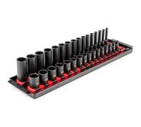 TEKTON 1/4 Inch Drive 12-Point Impact Socket Set with Rails and Tray, 32-Piece (4-17 mm) | SID90204