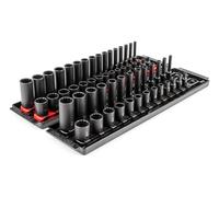 TEKTON 1/4 Inch Drive 12-Point Impact Socket Set with Rails and Trays, 58-Piece (5/32-11/16 in., 4-17 mm) | SID90205