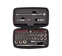 TEKTON 1/4 Inch Drive 12-Point Small Engine Shallow Socket, Bit, and Non-Quick-Release Ratchet Set with Case (50-Piece) | SKT07905